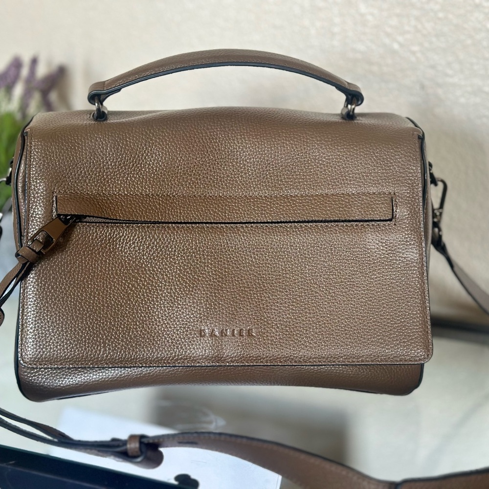 Danier Taupe Leather Top-Handle Crossbody Bag